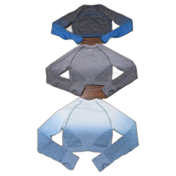 Gymshark Dry Tops Shirts Women's Blue Gray Ombre Size Small Set of 3 - Picture 2 of 2